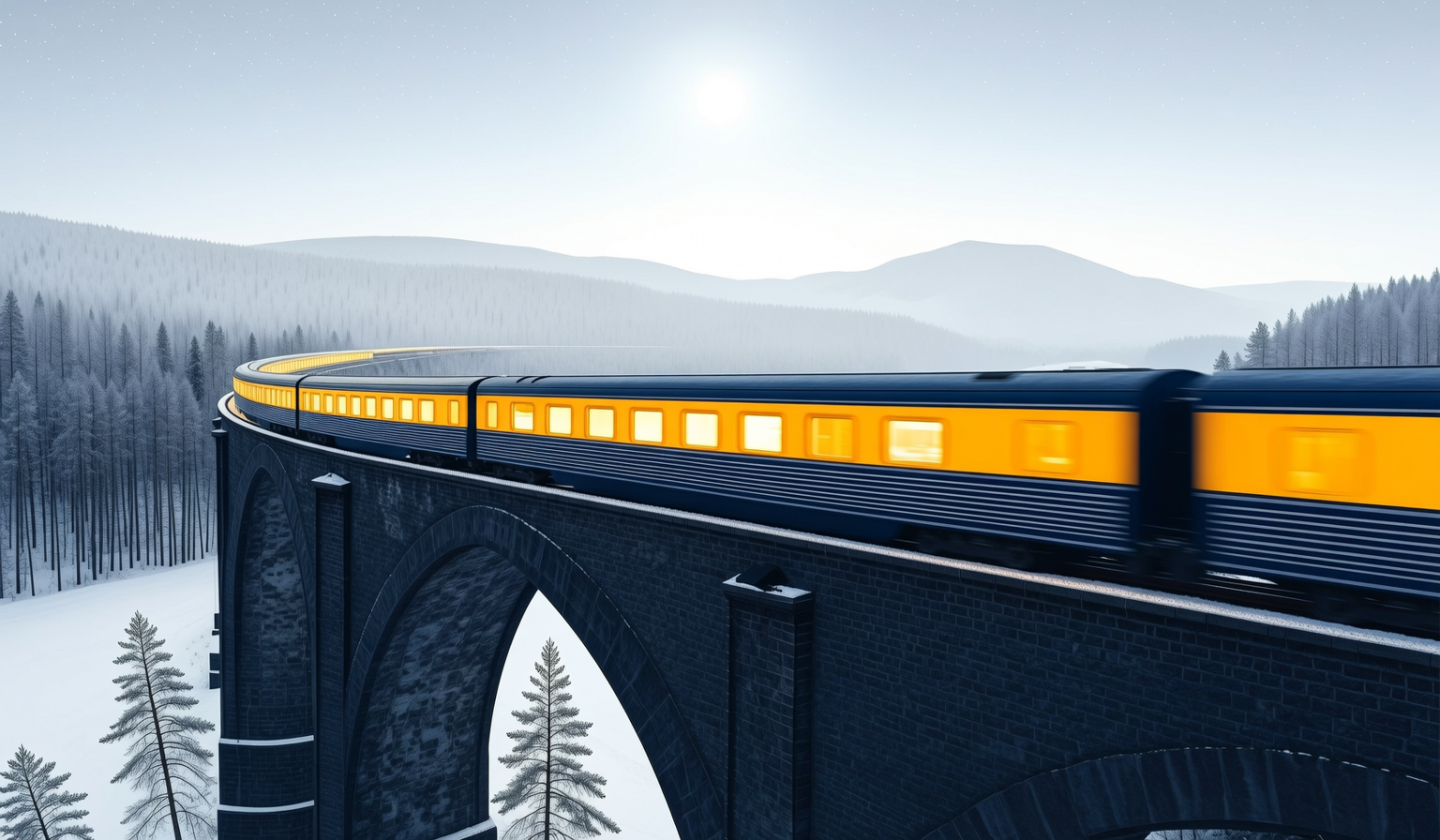 Moonlit Icebound Railway Viaduct