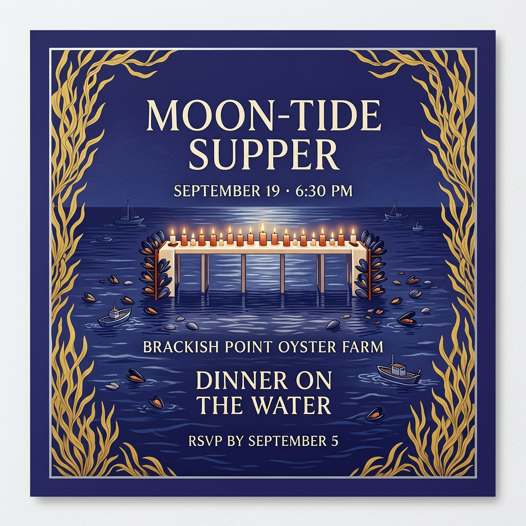 Moonlit Oyster Farm Dinner Invitation