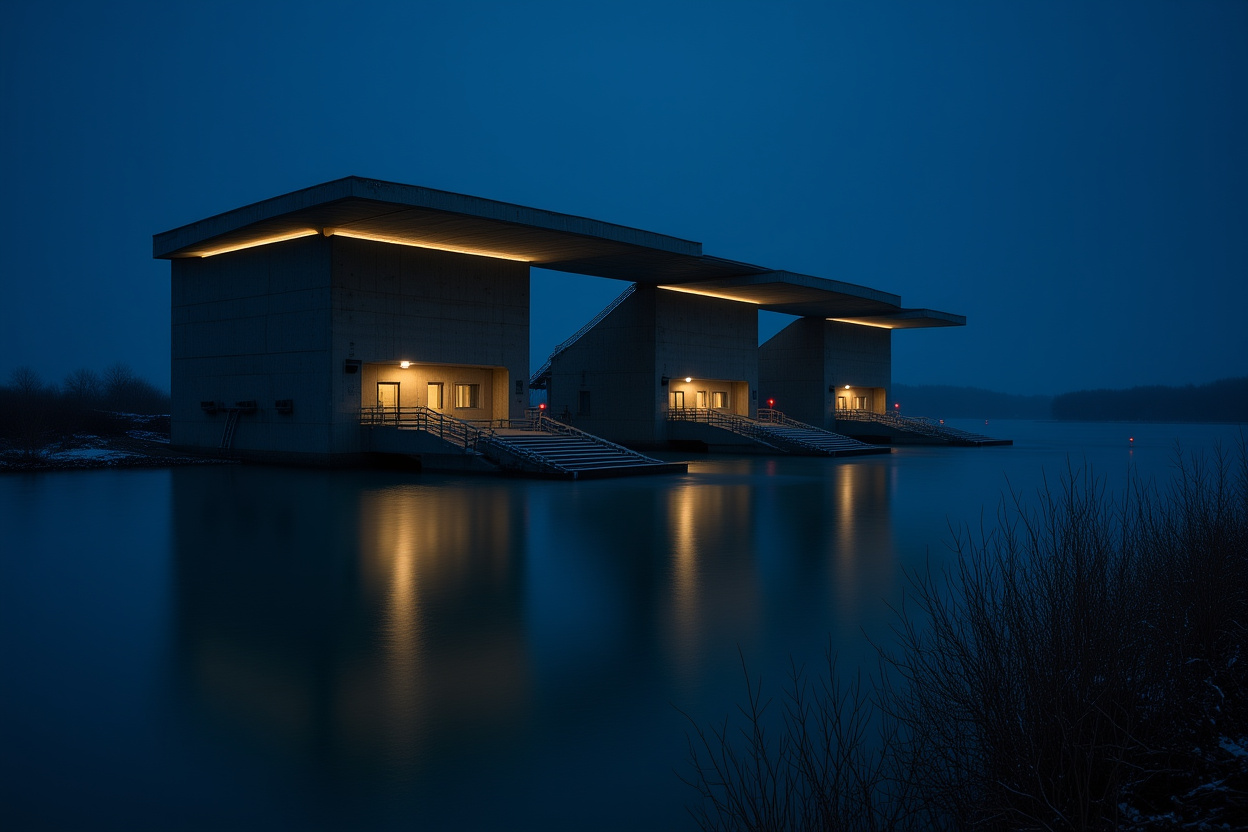 Coastal Floodgate Winter Lighting Visualization