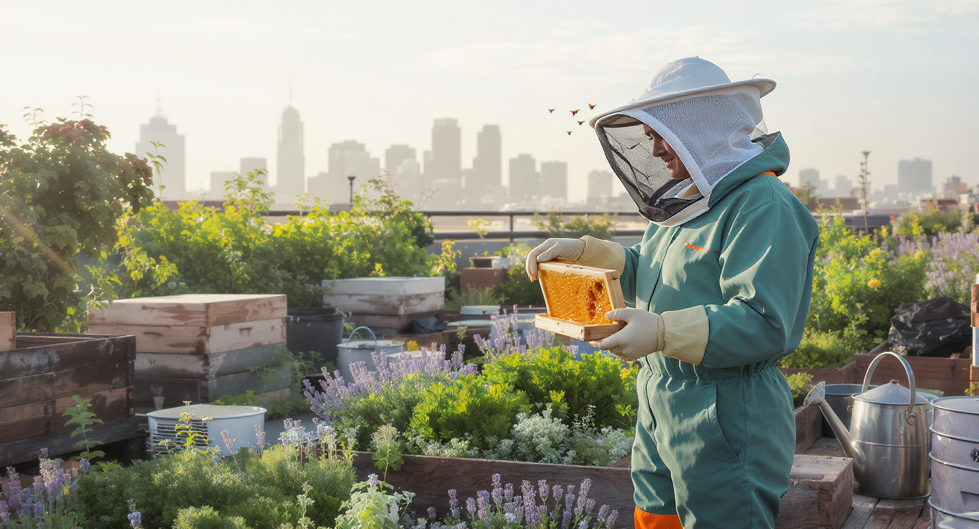 Rooftop Beekeeping Suit Try-On