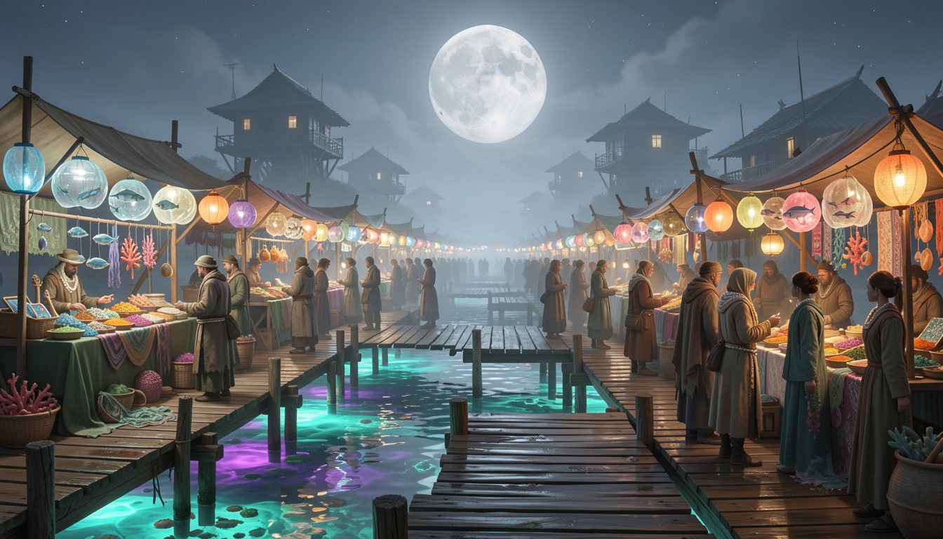 Bioluminescent Tidal Market Bazaar