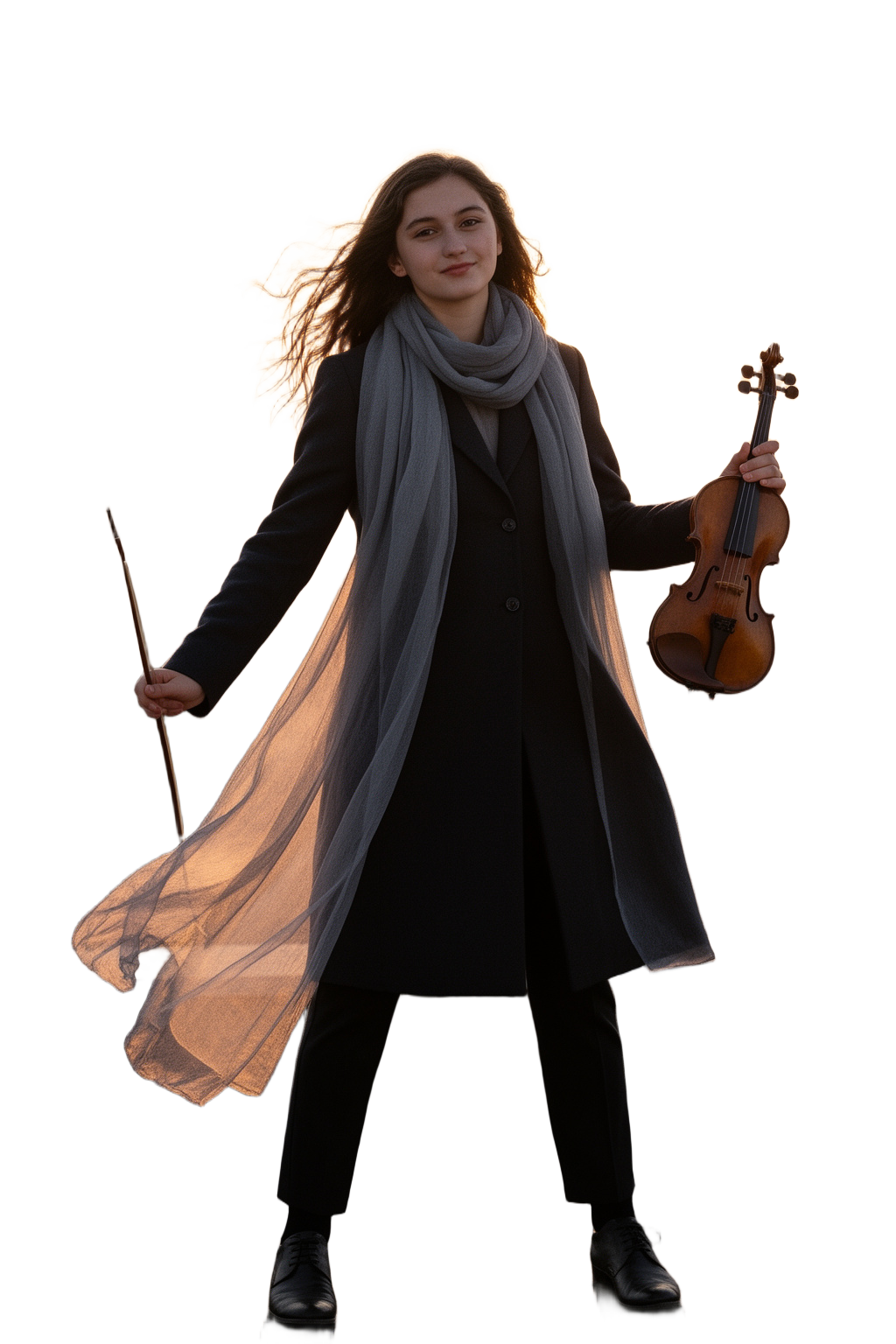 Windblown Violinist on Rooftop