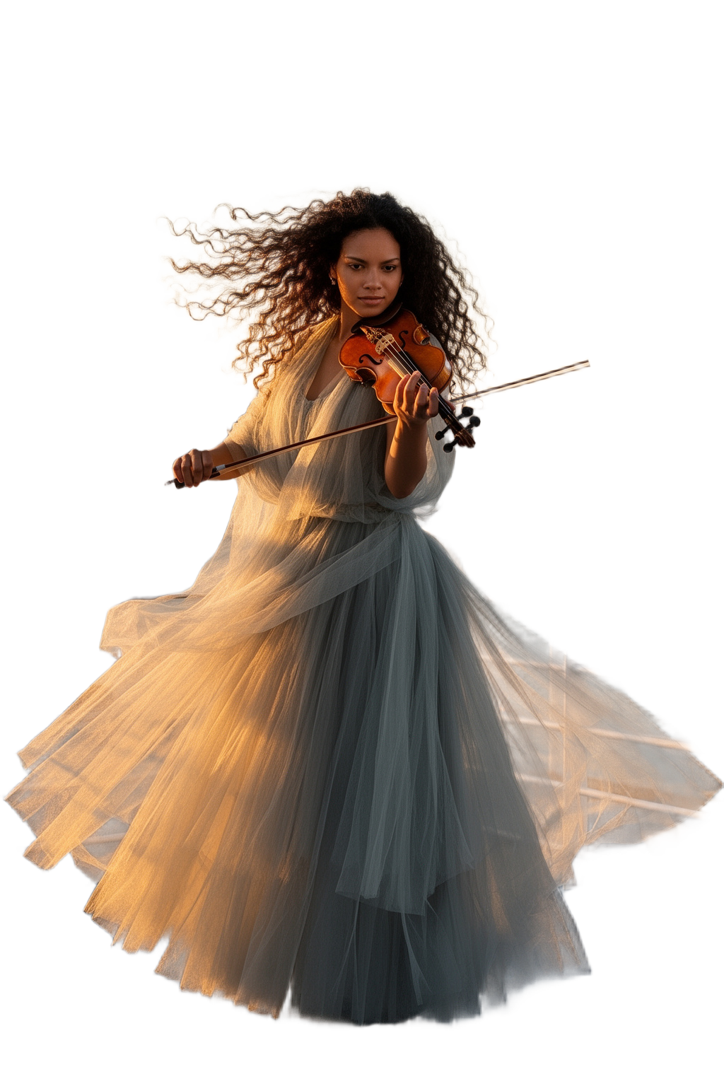 Windblown Violinist With Tulle