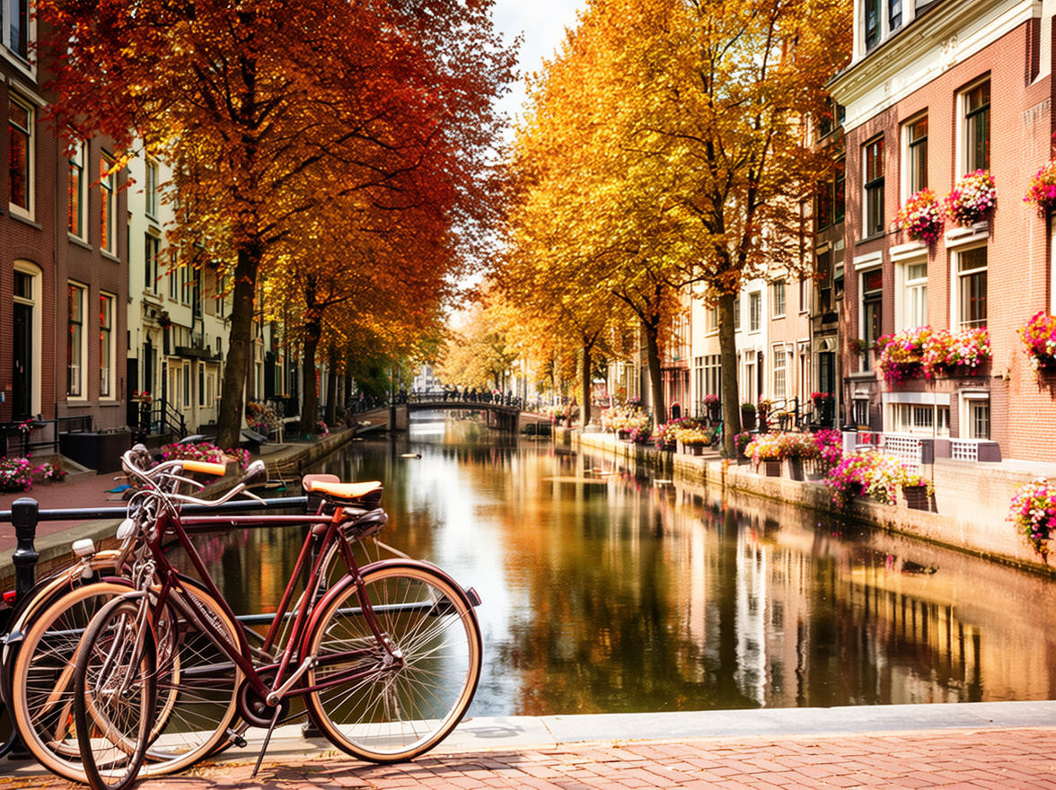 Autumn Canal Bicycle Scene