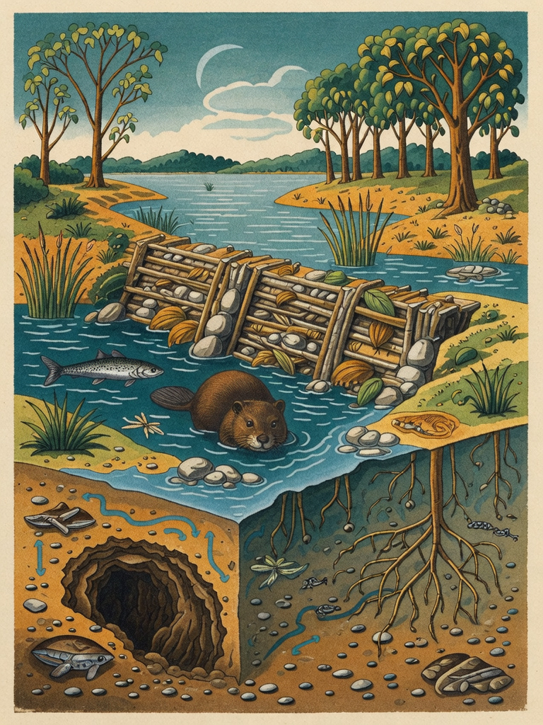 Beaver Wetland Science Book Illustration