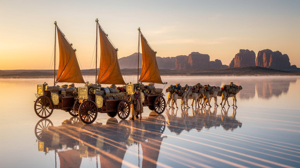 Sunlit Salt-Flat Caravan