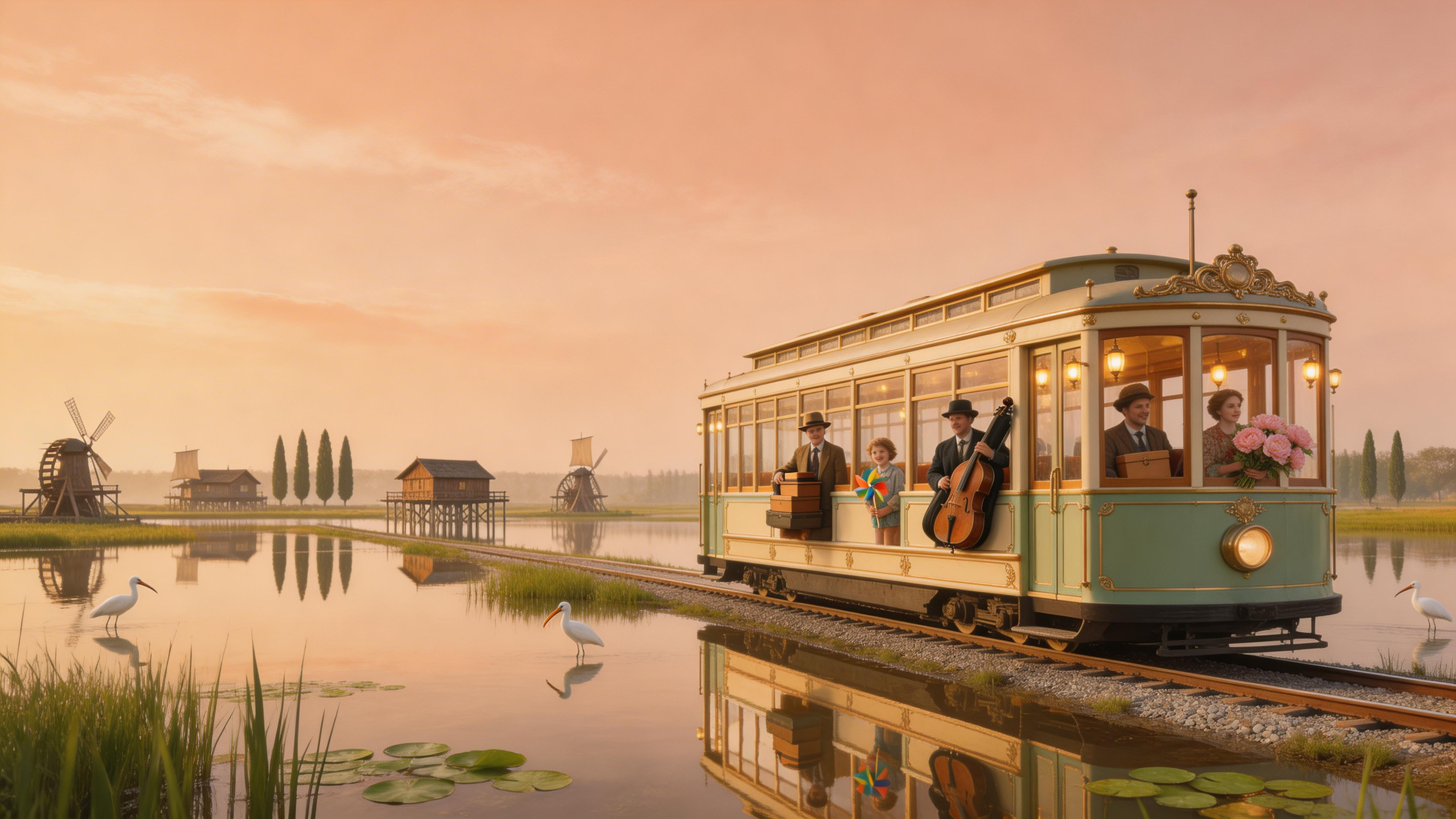 Gilded Tram Through Floodplain