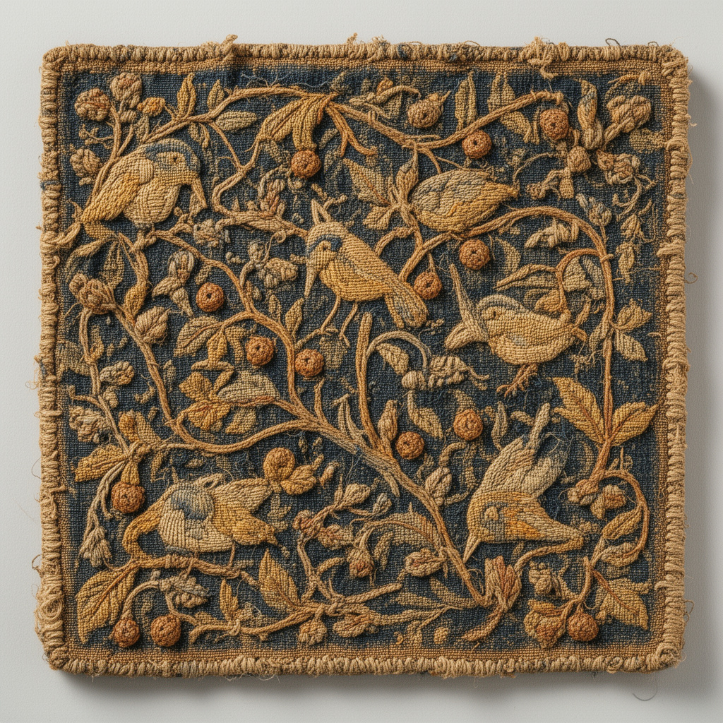 Embroidered Botanical Tapestry Panel