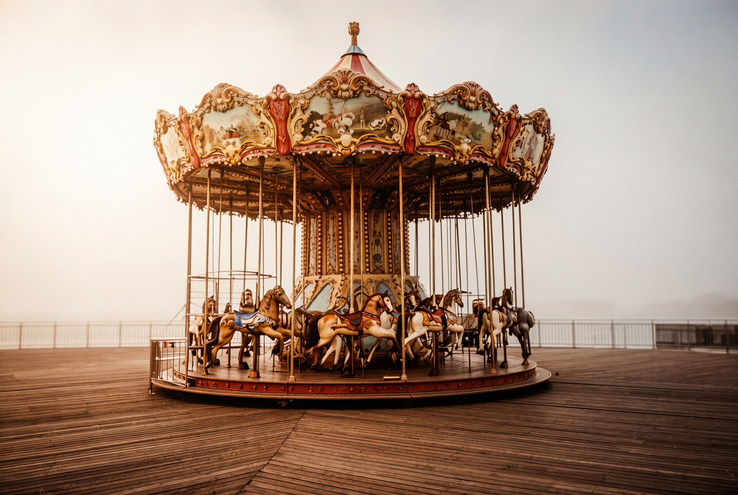 Abandoned Carousel in Tidal Mist