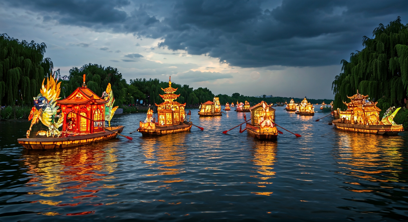 Lantern Regatta Under Stormclouds