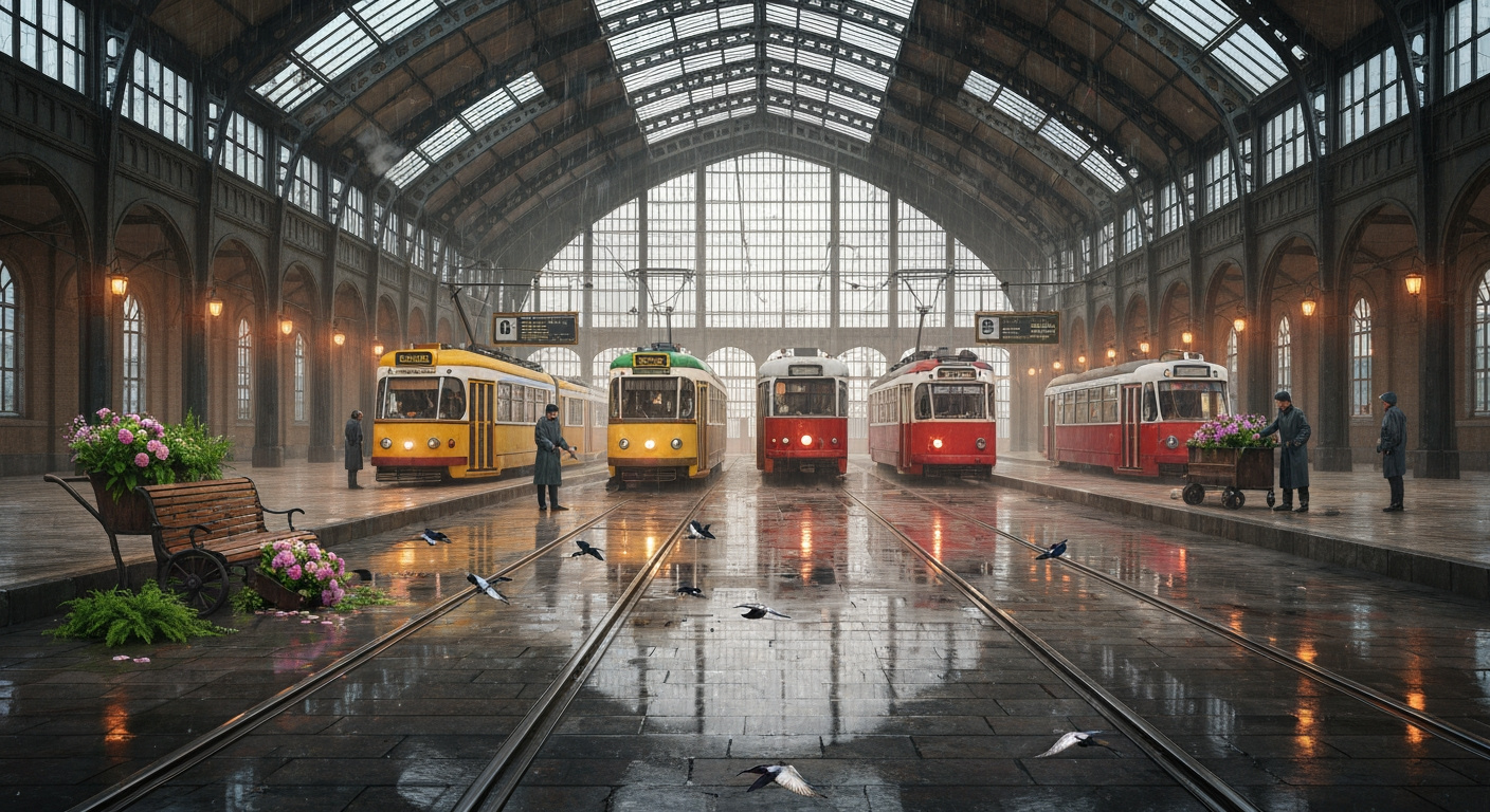 Rainy Tram Depot Reverie