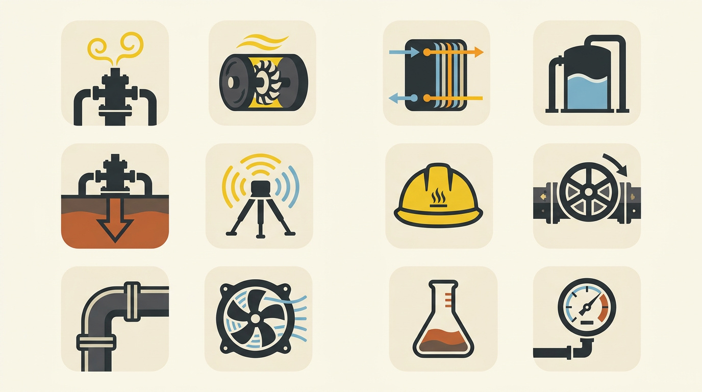Geothermal Plant Operations Icon Set