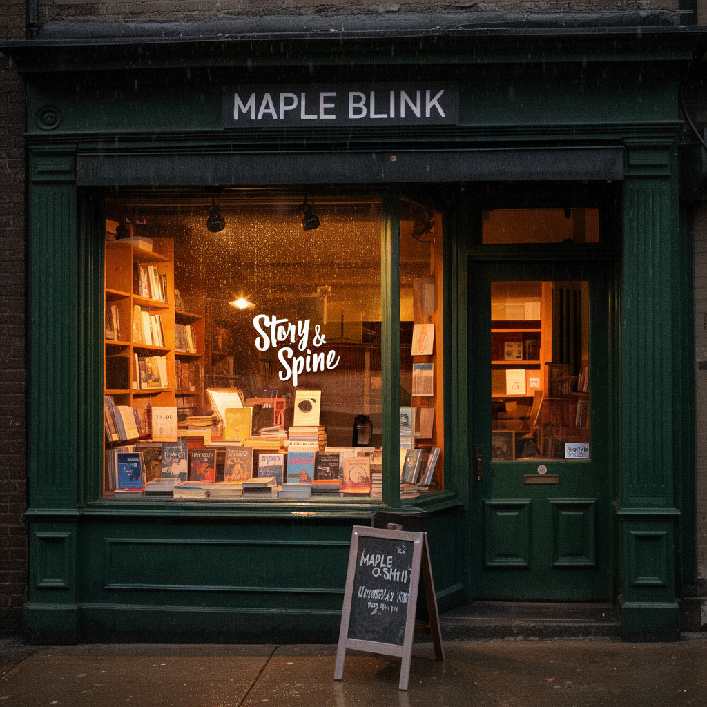 Rainy Bookshop Window Signage