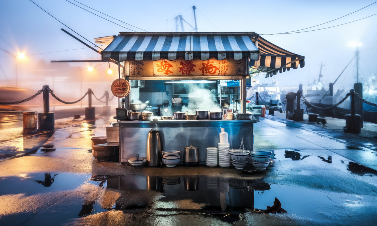 Rainy Harbor Noodle Kiosk