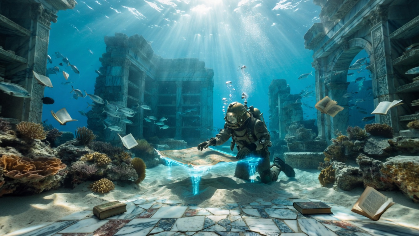 Submerged Library Ruin Tableau