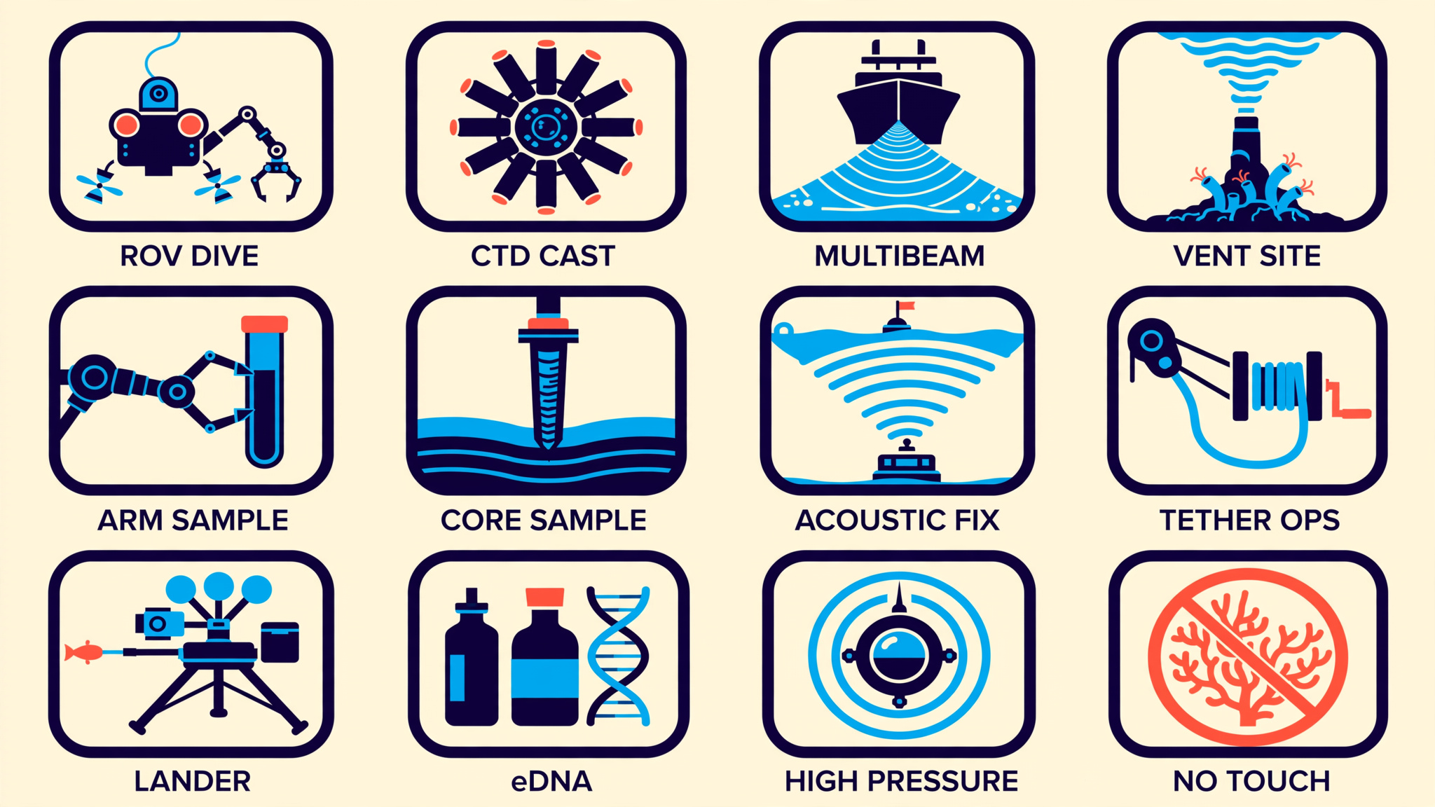 Deep-Sea Research Mission Icon Set