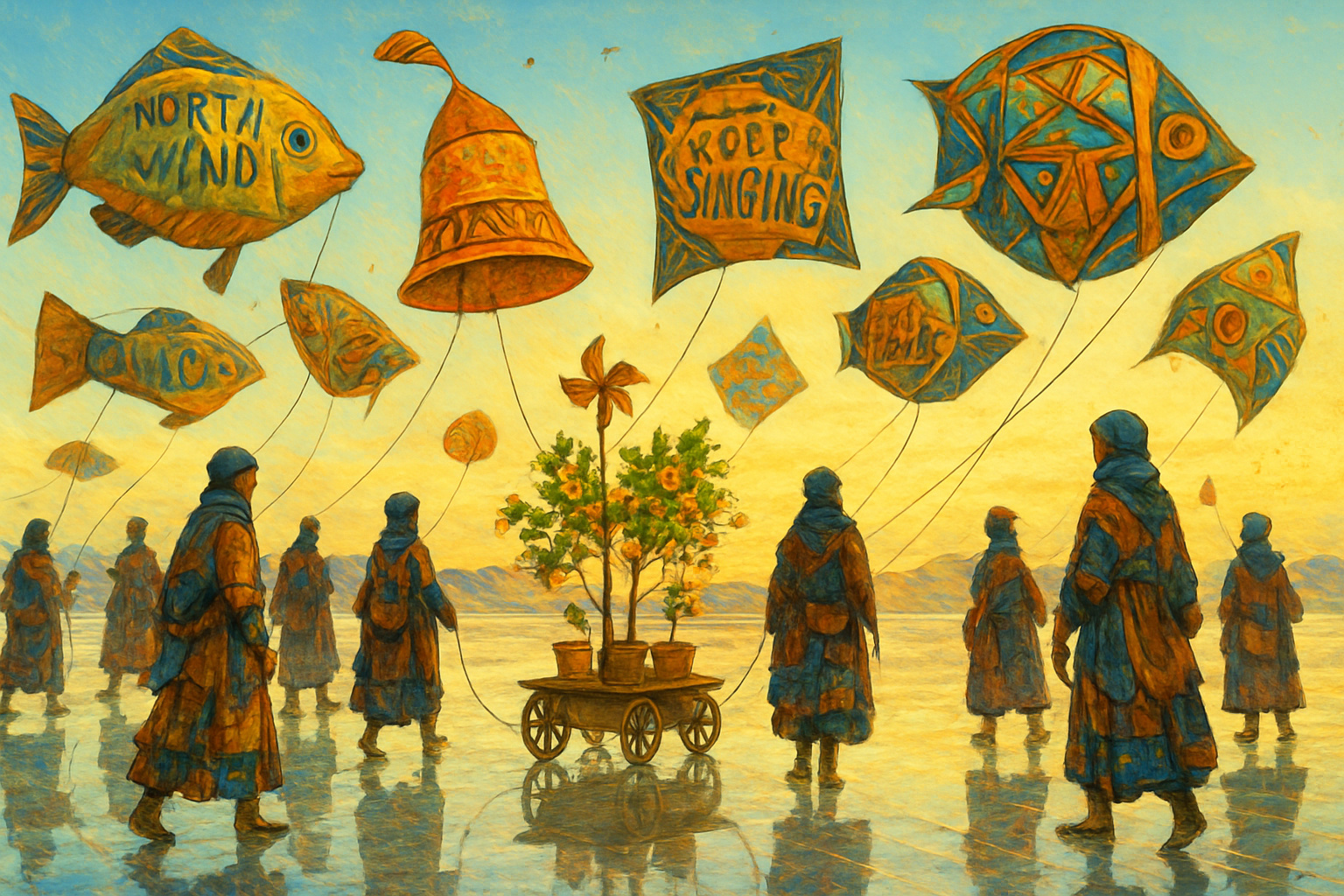 Kite-Strewn Salt Flats Procession