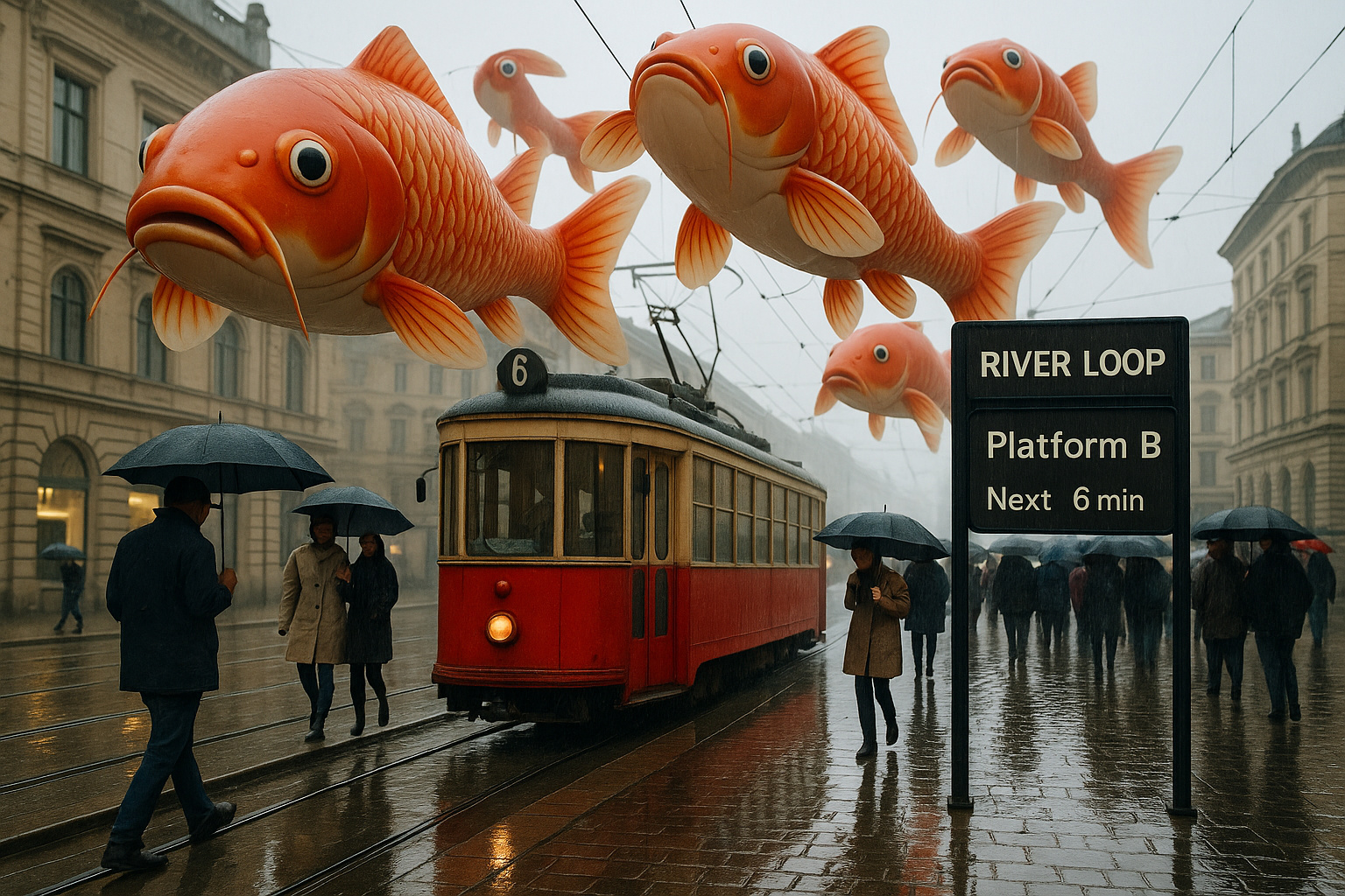 Rainy Tram Stop Signage