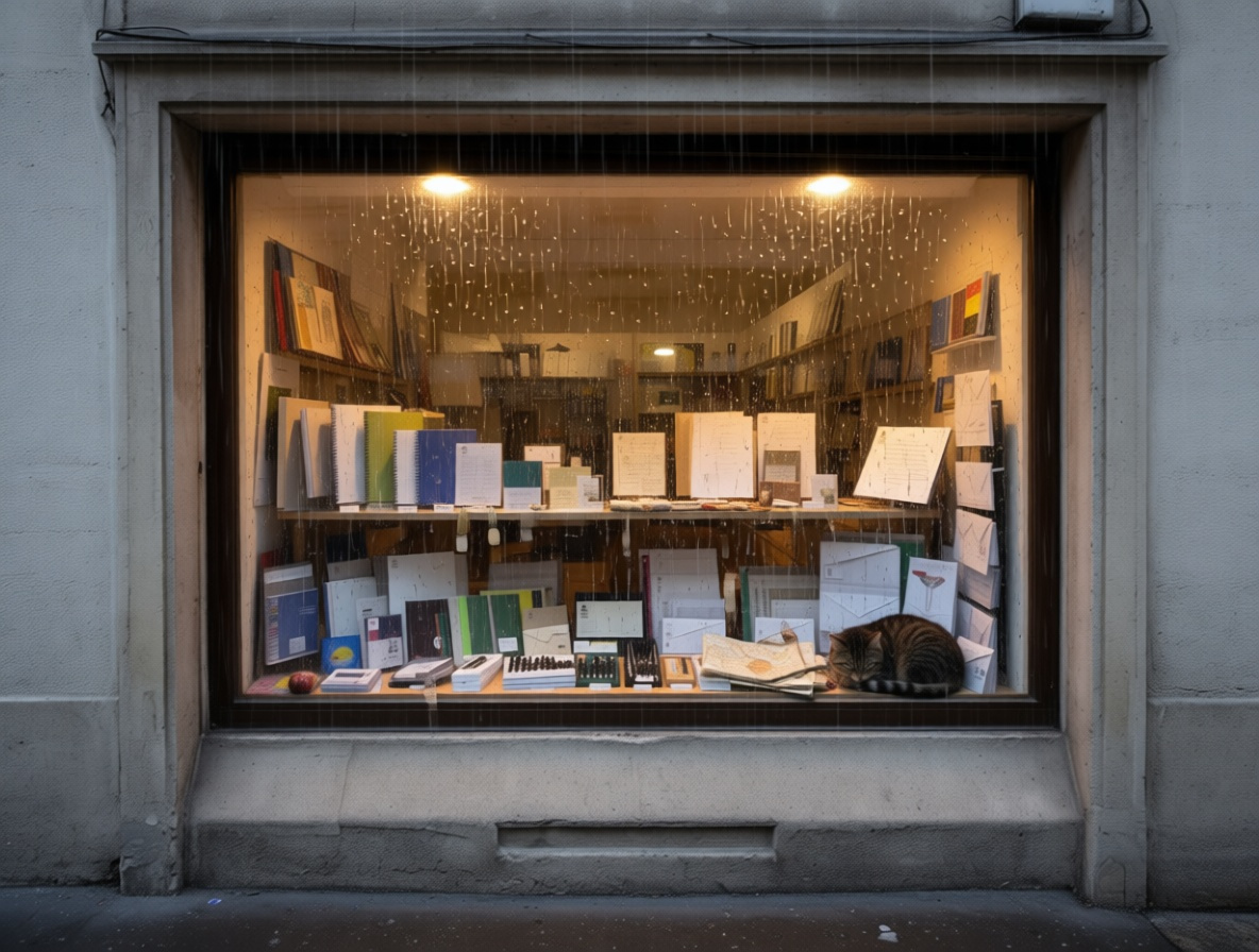 Rainy Stationery Shop Window