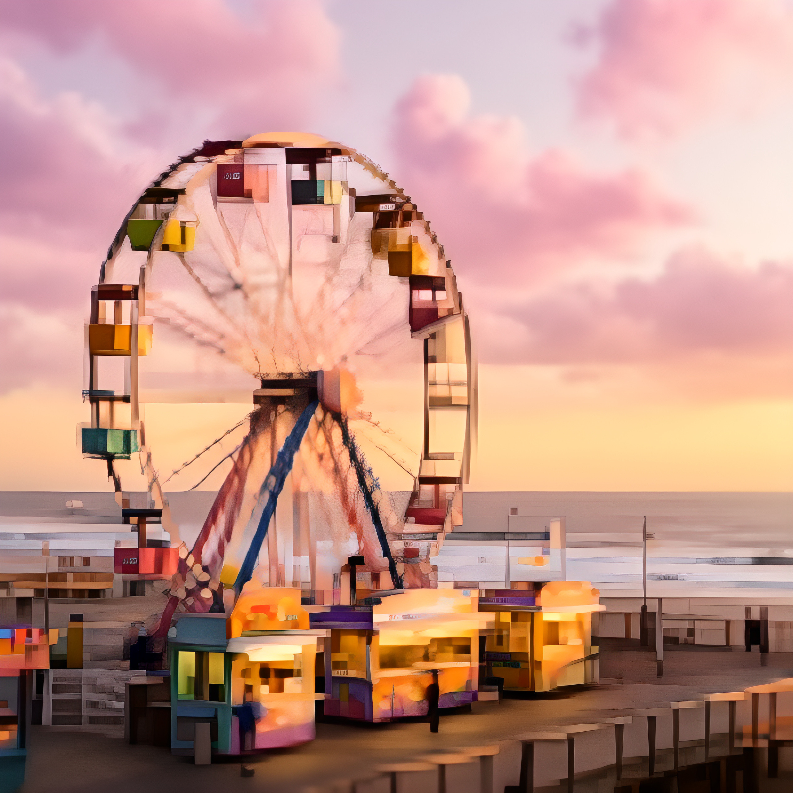 Pixelated Seaside Ferris Wheel