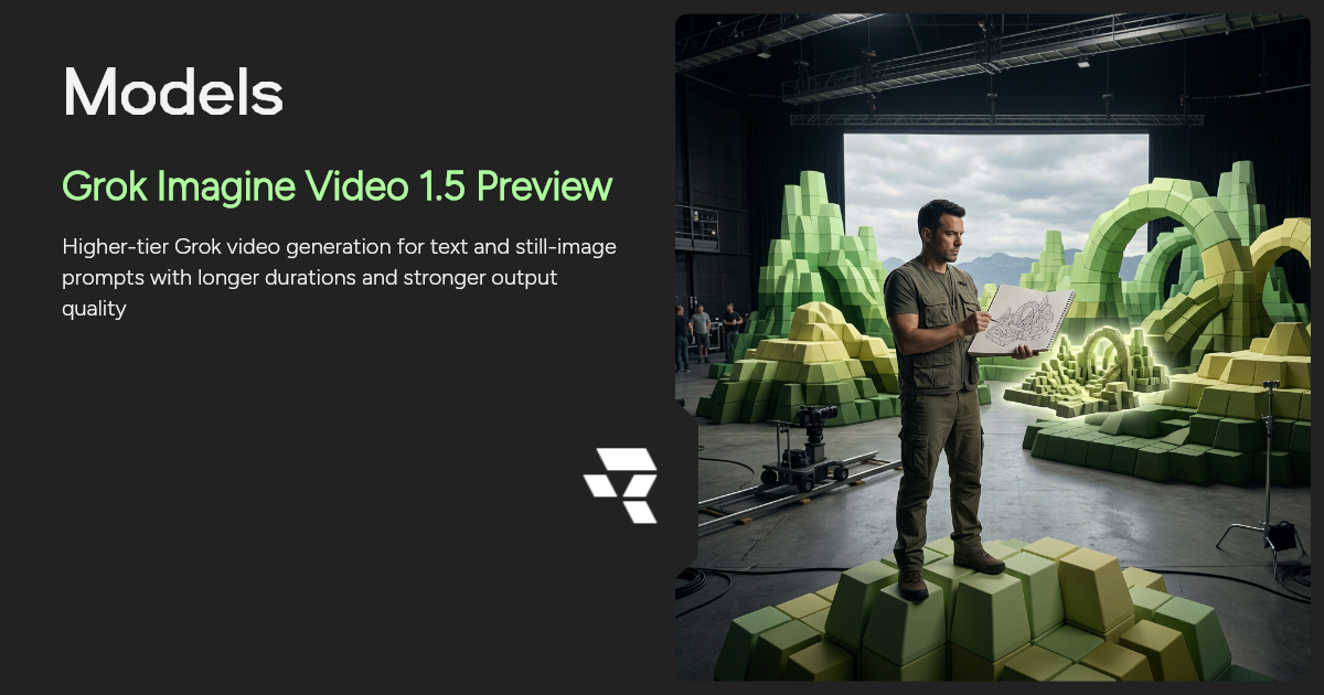 Grok Imagine Video 1.5 Preview image-to-video model visual for AI film and advertising workflows
